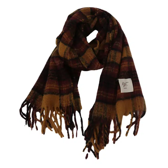 木林森 拼色大格纹韩版复古氛围感咖色马海毛加大加厚披肩 涤纶 绒线围巾 男女同款情侣款