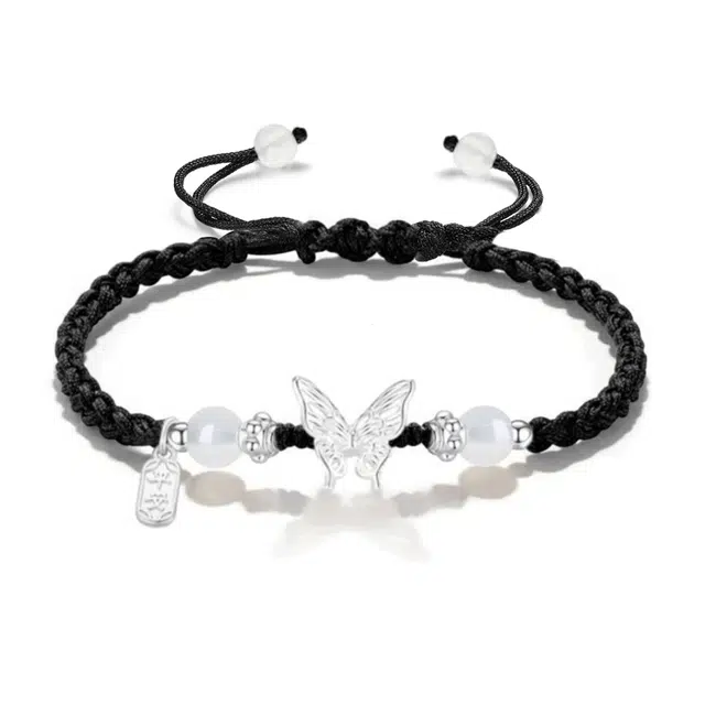 饰伴 国潮甜美在逃公主蝴蝶新中式温柔少女心森系 可调节转运上岸清冷感国风编织 琉璃 手链 男女同款情侣款