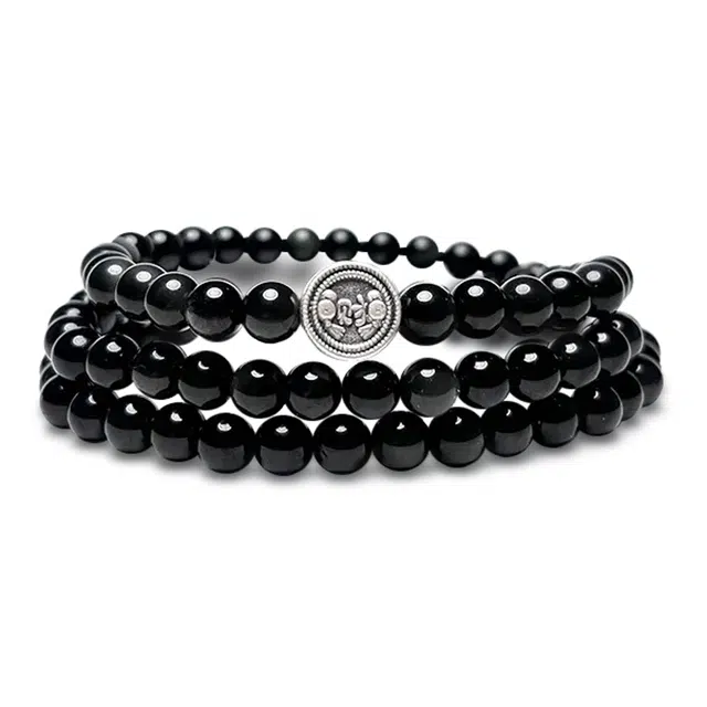 谧月珠宝 新中式转运招财纳福平安国风财运滚滚 吉祥如意小众设计高级清冷感气质款 黑曜石 手串 男女同款情侣款