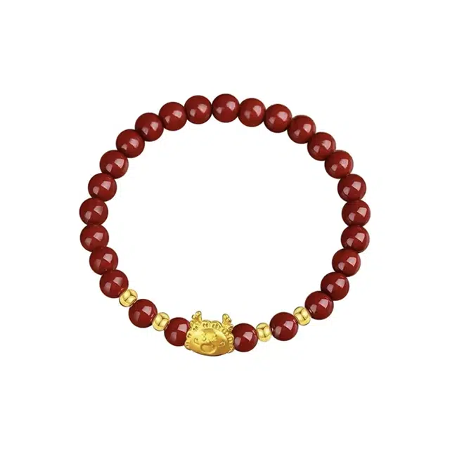 琉堇 龙年本命年开运手饰 中式红色转运串珠 国风红色手持文玩念珠 创意一巃蒸饺佛珠 再造辰砂朱砂 玉石手串 女款