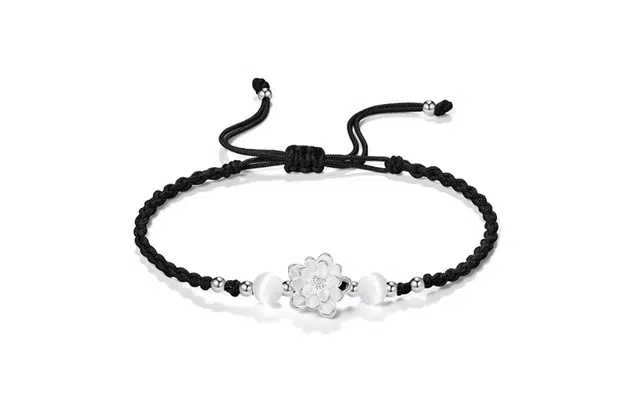 尚银福 妙笔生花 新中式莲花转运珠小众设计感立精致手工编织复古国风织物显白高级感可调节 琉璃 玉石手链 男女同款情侣款