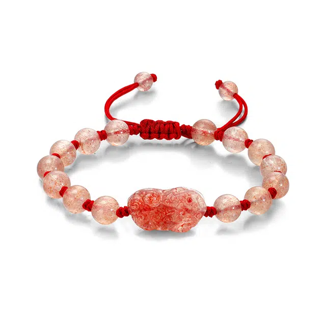 彗时珠宝 草莓晶招财吞金兽编织转运珠手绳 本命年生肖龙吉祥纳福手串 国潮一起暴富编绳手链 玉石黑曜石 男女同款情侣款