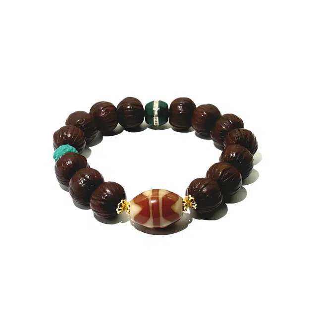 玉临门 新中式好运连连红肉虎牙天珠 经典复古手饰 玛瑙 手串 男女同款情侣款