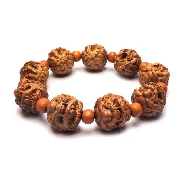 周帝王 灵隐寺吞金兽貔貅精工雕刻生肖顺利福气满满国风转运珠新中式生日送福气礼盒 桃木 木作手串 男女同款情侣款