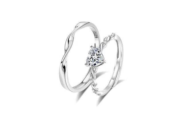 牧言 冷淡风气质简约小众设计高级感 交织麻花素圈心形对戒可调节指环 合金 莫比乌斯爱心戒指 男女同款情侣款