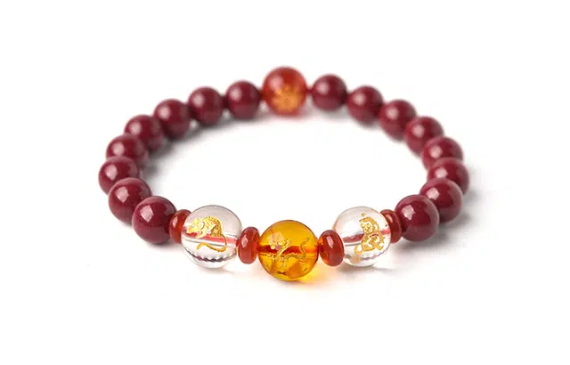 灵菲 生肖三合 高含量新中式复古吉祥手饰 再造辰砂朱砂 玉石手串 女款 礼盒