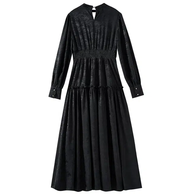 欧昵雪 立领镂空提花高腰时尚气质长袖连衣裙 女款 黑色