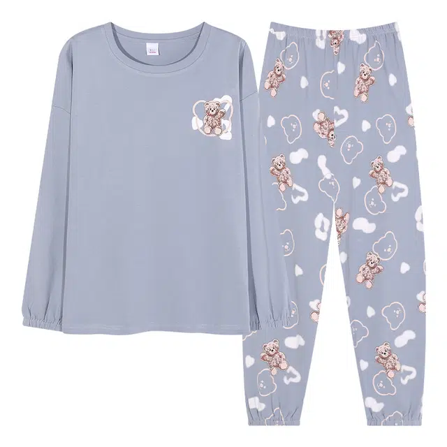 歌倩雅 高档圆领长袖休闲长裤睡衣套装 女款 图色