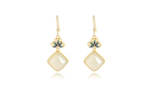 尚银福 祥云莲花方糖 新中式国潮招财祥云莲花纳福耳饰 古典宫廷轻奢气质 合金 耳环 女款