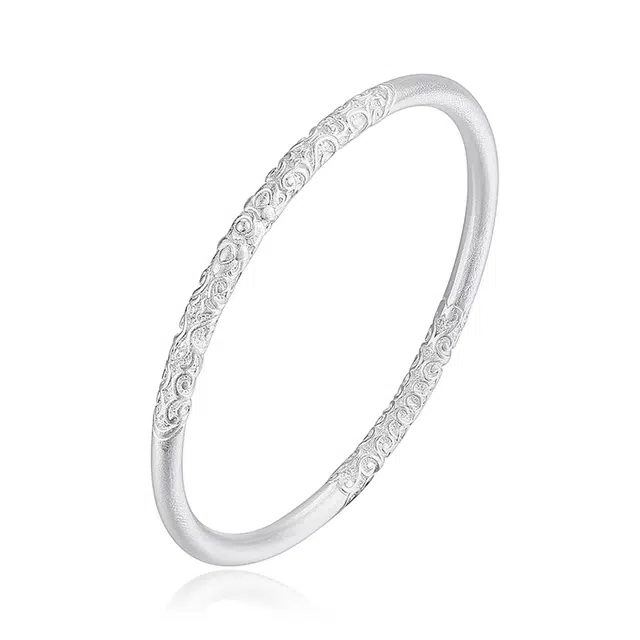 谧月珠宝 新中式国潮风卷草纹 古法工艺民族风 小众设计素圈祥云磨砂款优雅 合金 手镯 男女同款情侣款