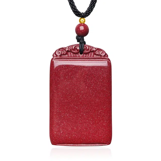 翠雅金楼 国潮复古新中式立体精雕招财中国红 转运无事牌 再造辰砂 玉石项链 男女同款情侣款 再造辰砂朱砂