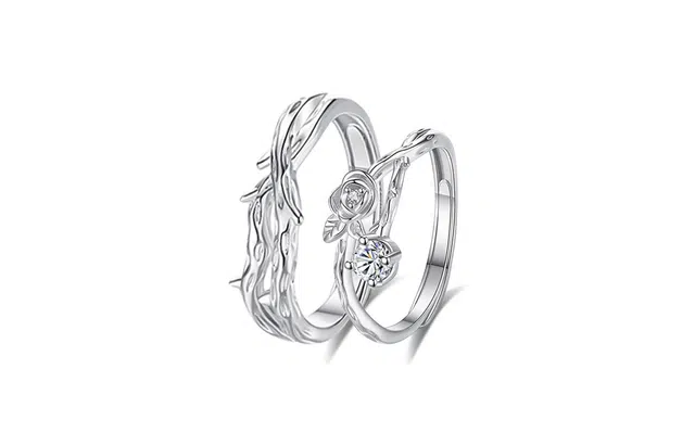 牧言 冷淡风简约小众设计高级感 交织不规则肌理镂空花朵 合金 戒指 男女同款情侣款