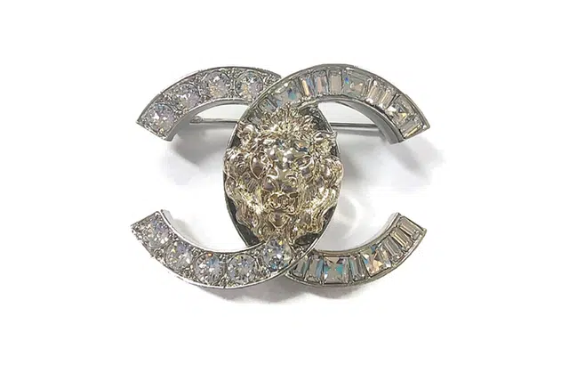 CHANEL Logo Lion Brooch Silver