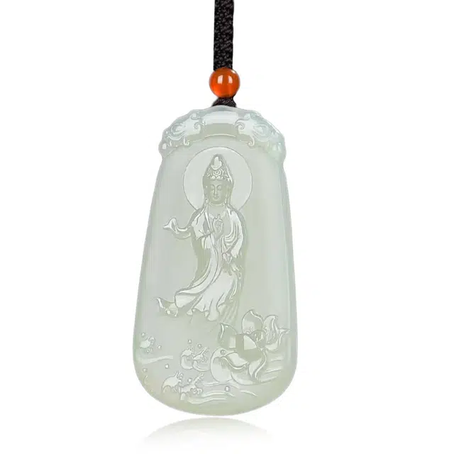 贝诗珠宝 玉观音菩萨吊坠新中式国风普度众生莲花观音男友款爸爸款父亲款和田玉项链男女同款情侣款青白玉