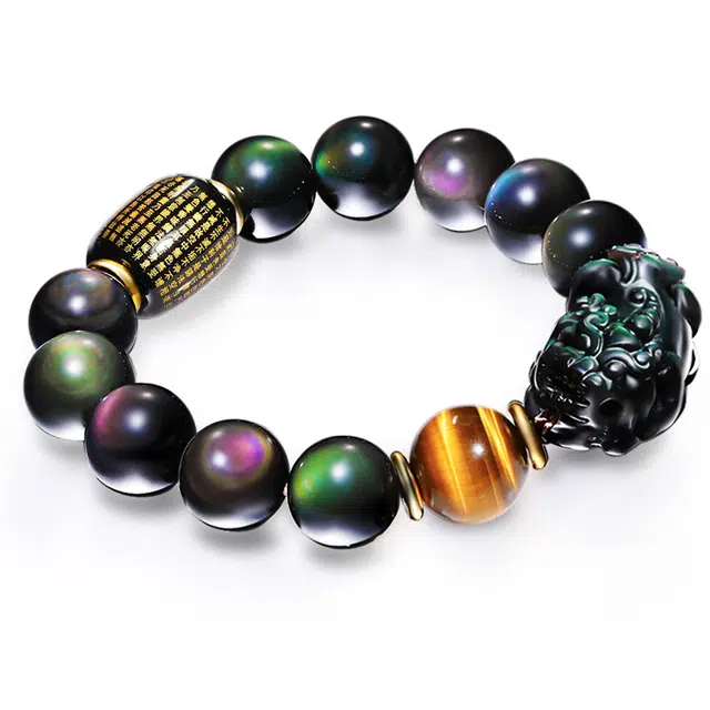 妍韵珠宝 彩虹眼 黑曜石 手串 男女同款情侣款