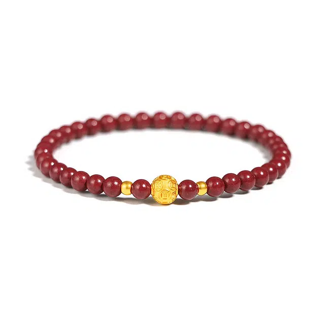 谧月珠宝 新中式国潮风金钱球路路通转运珠 再造辰砂朱砂 手串 女款