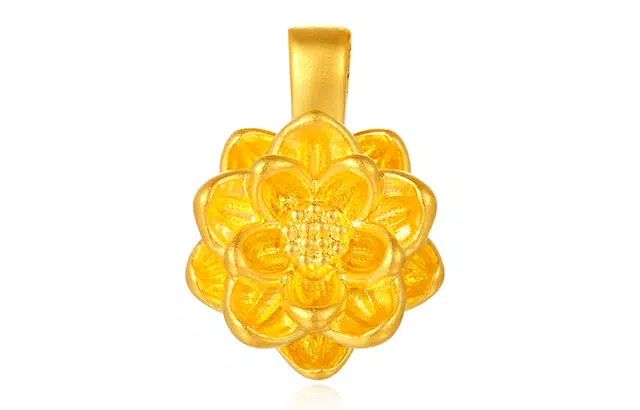 壹仟俩 新中式国潮风系列硬金轻奢时尚简约莲花挂坠高级感 足金 一口价 黄金吊坠 女款