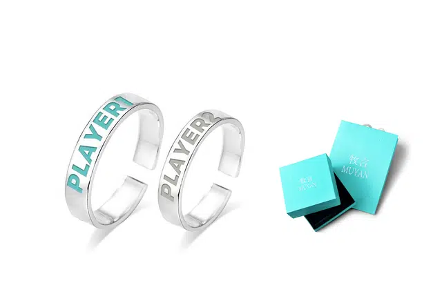 牧言 双人成行情侣戒指 白昼之夜对戒夜间荧光效果可调节指环 戒指 男女同款情侣款