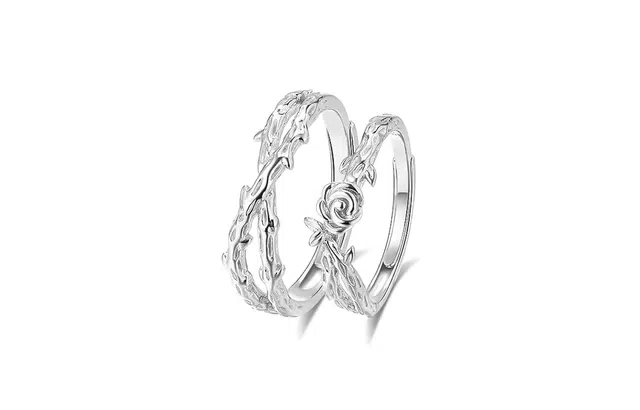 牧言 冷淡风气质简约小众设计高级感 光面镂空交织不规则荆棘花朵对戒可调节指环 合金 玫瑰藤枝戒指 男女同款情侣款