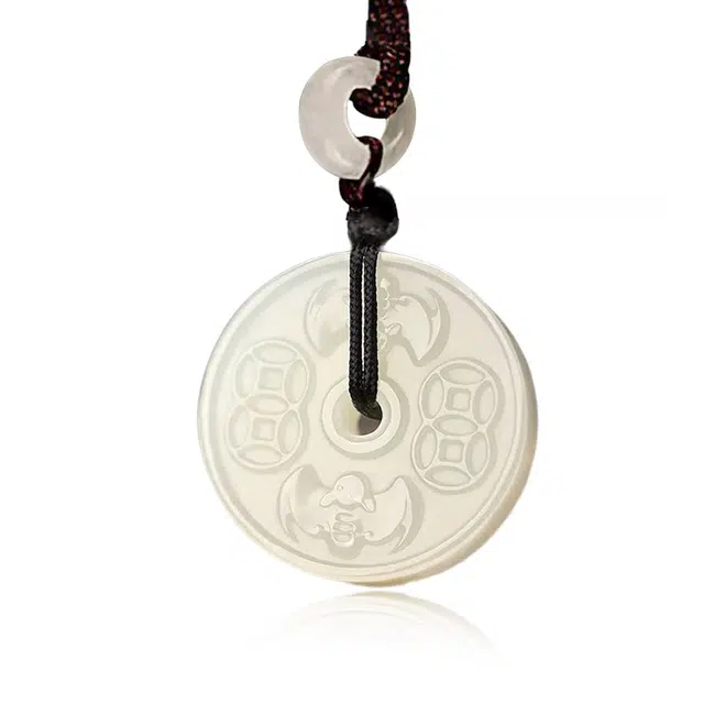 贝诗珠宝 铜钱项链新款平安扣吊坠招财纳福转运和田玉项链男女同款情侣款青白玉
