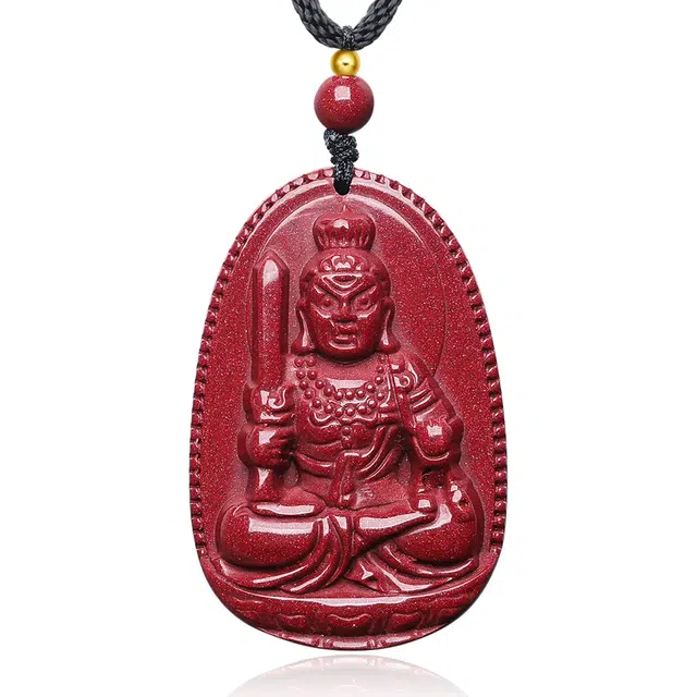 翠雅金楼 国潮复古新中式立体精雕招财转运  再造辰砂朱砂 十二生肖八大守护神本命佛辰砂吊坠手工编绳项链 男女同款情侣款