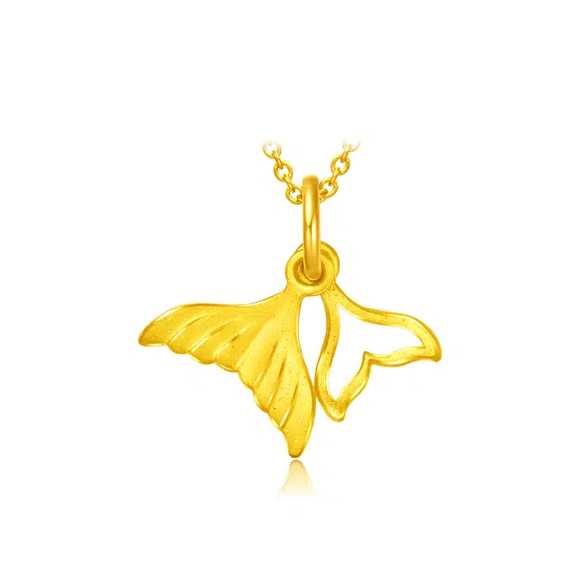 周大福鱼生有你气质美人鱼尾镂空足金黄金吊坠女不含链计价