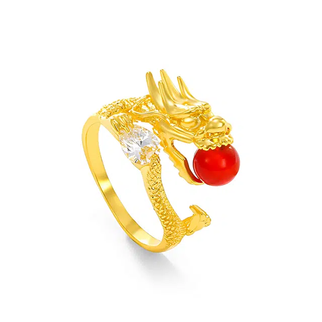 饰伴 新中式国风国潮 立体生肖龙转运 小众龙戏珠 锆石 戒指 男女同款情侣款