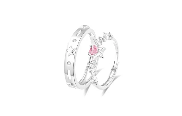 大唐国鼎 光面星星 粉色爱心  气质 简约 小众设计 心 甜美 高级感  合金 锆石 对戒 男女同款情侣款