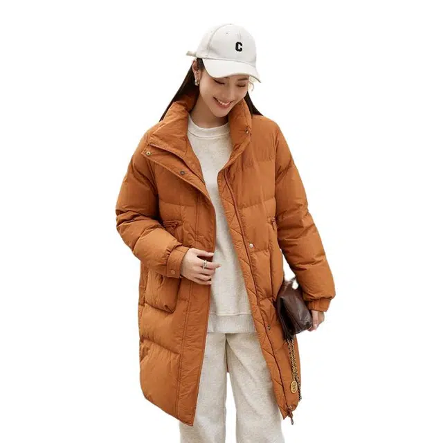 鸭鸭 韩版立领中长款加厚宽松休闲保暖羽绒服 女款