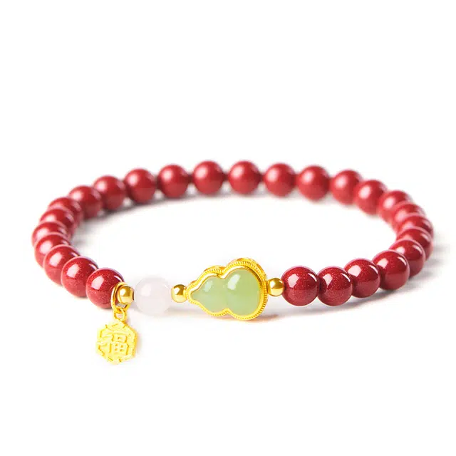 谧月珠宝 福禄平安 新中式小众设计感 复古国潮民族风大气优雅 高级感个性 朱砂 玉石手串 男女同款情侣款