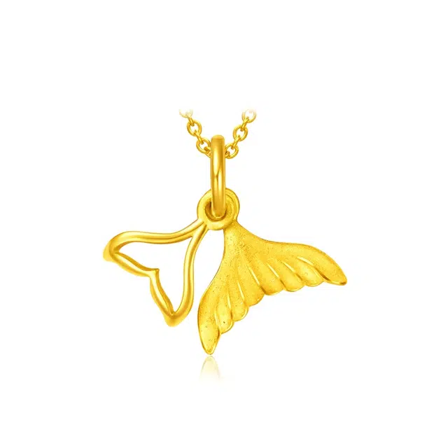 周大福鱼生有你气质美人鱼尾镂空足金黄金吊坠女不含链计价