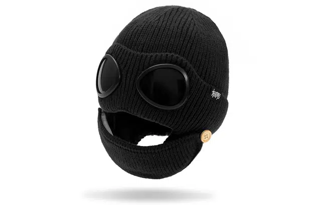 肯默 护耳眼镜针织帽 口罩两件套 保暖冷帽 飞行员帽子 腈纶 绒线帽 男女同款情侣款