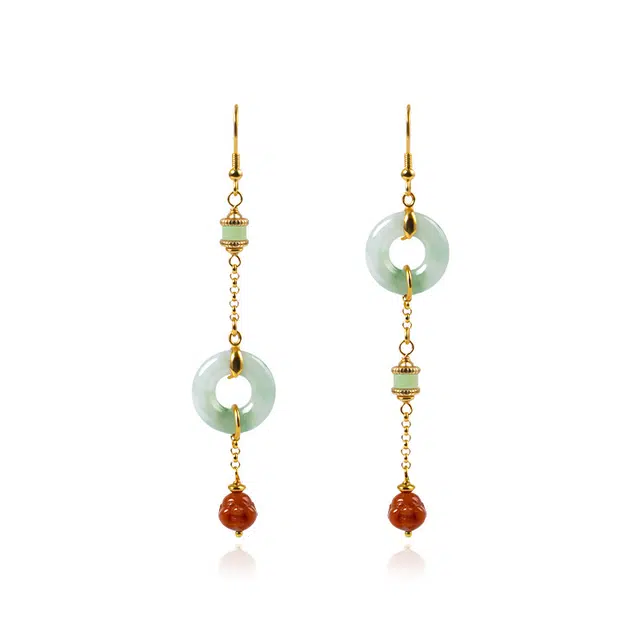 龙弗 新中式平安扣 国风南红笑佛小众设计感 豆种 翡翠耳环 女款