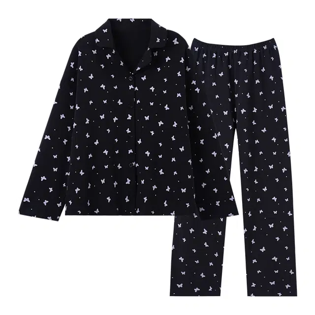 欧诗帛 可爱甜美带胸垫长袖长裤睡衣套装 女款 黑色