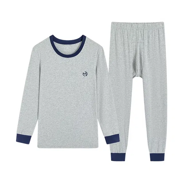 贴身领域 抗菌时尚纯棉印花亲肤透气可外穿长袖长裤秋衣秋裤打底内衣保暖套装 男款