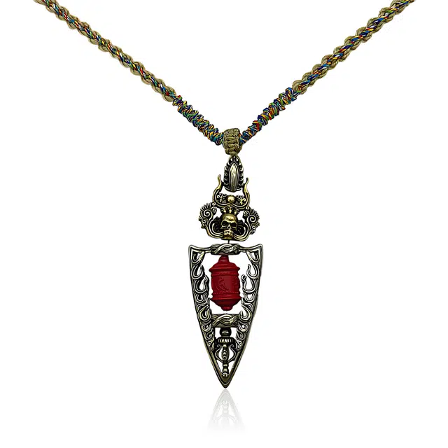 玉临门 国潮复古个性时尚金刚杵 再造辰砂朱砂 吊坠 男女同款情侣款