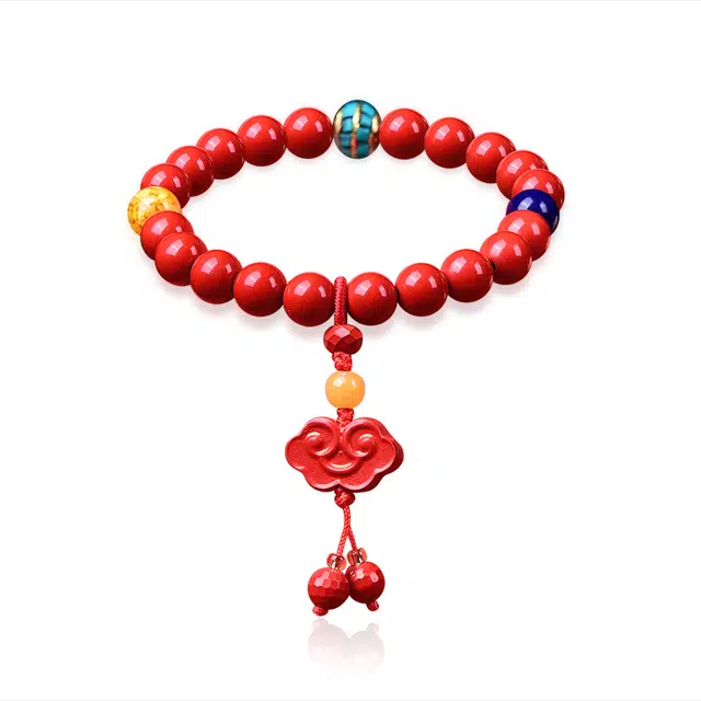 谧月珠宝 国潮复古民族风单圈祥云聚福 招财纳福转运小众设计 个性时尚日常通勤显白高级感 再造辰砂朱砂 玉石手串 女款
