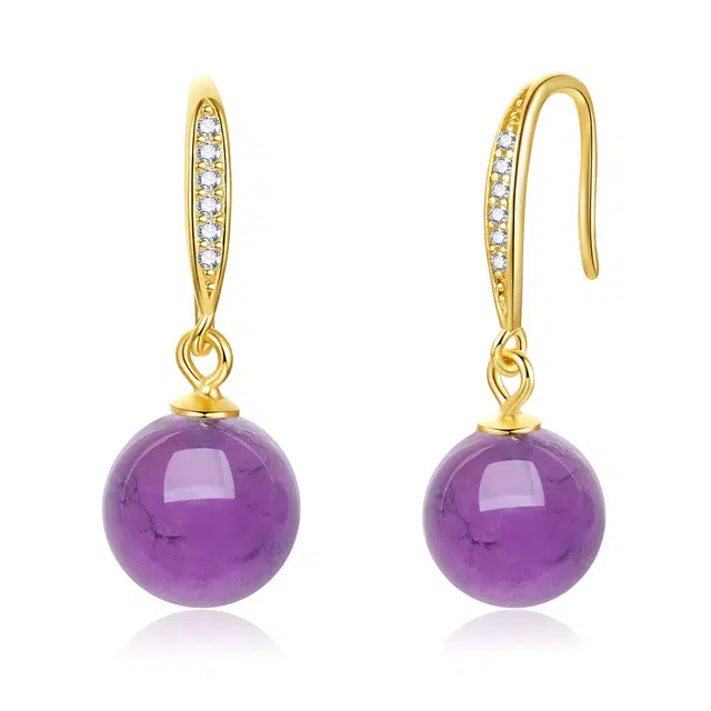 翠雅金楼 紫色爱恋系列 小众设计新中式国风豆豆 水晶 玉石耳钉 女款