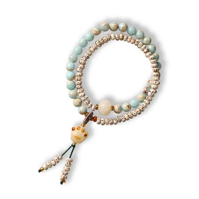 九隆古 国潮新中式清新素雅双圈 猫爪可爱招财转运 星月菩提 手串 男女同款情侣款