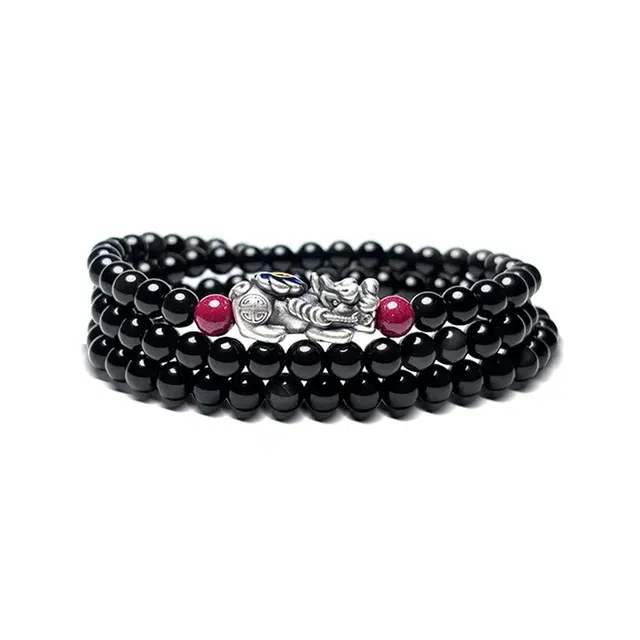 谧月珠宝 多圈招财貔貅 新中式轻奢雅典复古大气高级感 设计精美造型 黑曜石 玉石手串 男女同款情侣款