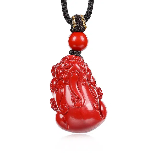 翠雅金楼 国潮复古新中式立体精雕再造辰砂朱砂招财貔貅坠子 再造辰砂 玉石吊坠 男女同款情侣款 再造辰砂朱砂