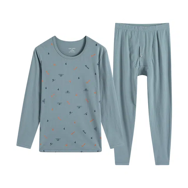 贴身领域 青少年青年纯棉圆领秋衣秋裤可外穿柔软亲肤舒适长袖长裤棉毛衫保暖内衣套装 男款