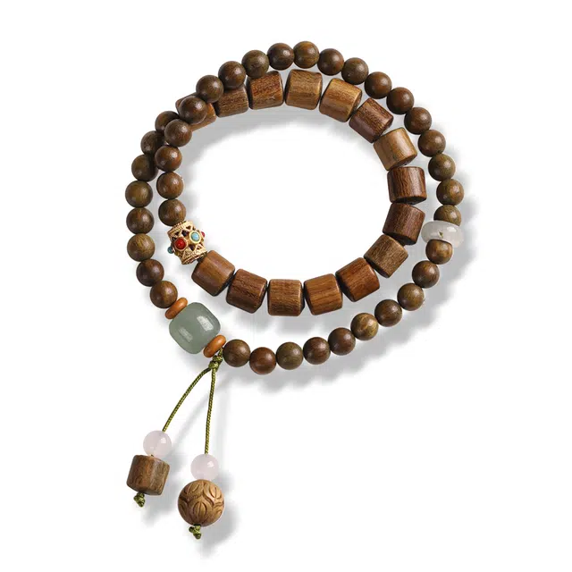 九隆古 文艺古风双圈 国潮新中式佛珠念珠配搭桶珠 木作手串 女款 檀木