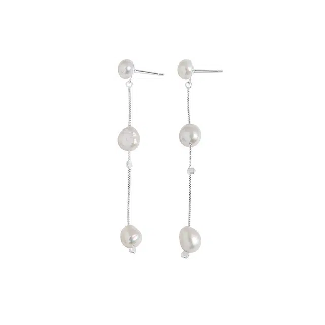 周百福 线条流苏 法式轻奢优雅小众设计高级感 淡水珍珠 耳环 女款