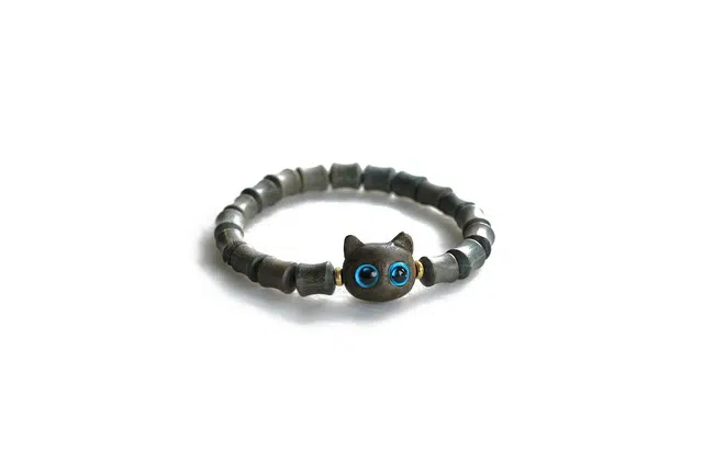 克拉日记 招财猫 新中式 合金 木作手串 男女同款情侣款 檀木