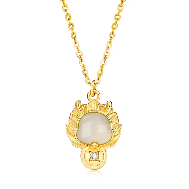 祝富礼 火焰龙招财转运福运亨通小众设计 和田玉 项链 男女同款情侣款 青白玉