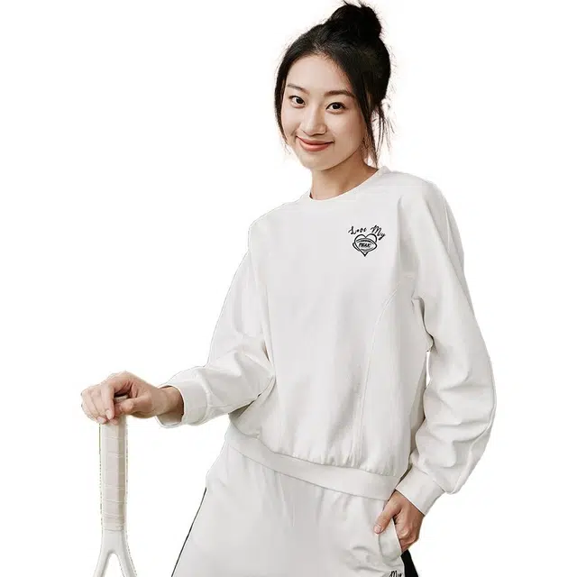 匹克 时尚系列 美式复古撞色针织圆领宽松休闲长袖运动卫衣 男款 本白