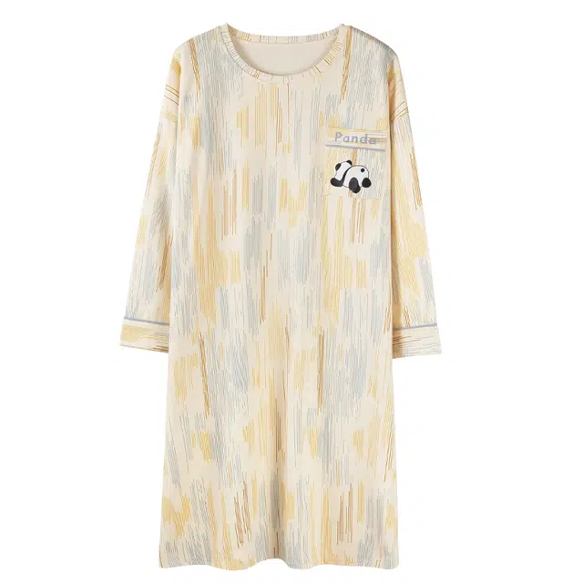 莫代尔 纯棉透气轻盈耐磨微弹亲肤吸湿排汗柔软舒适可居家休闲可外穿长袖睡裙 女款 杏色