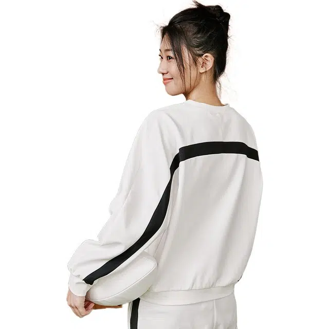 匹克 时尚系列 美式复古撞色针织圆领宽松休闲长袖运动卫衣 男款 本白