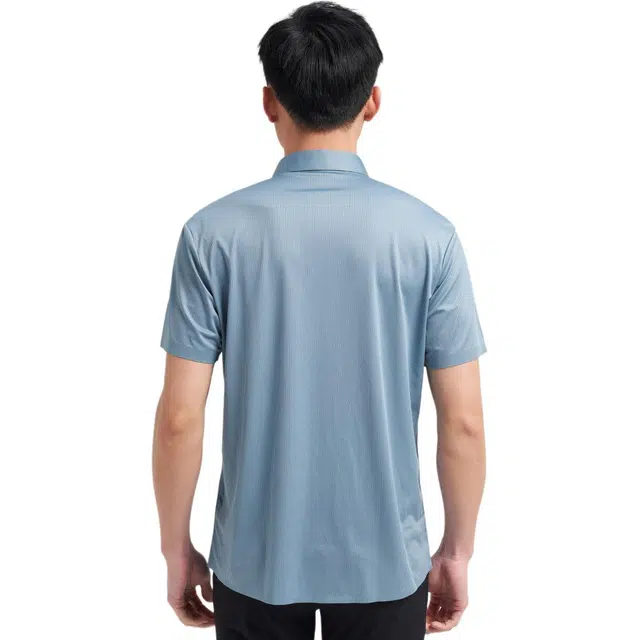 才子 高弹系列 舒适易理弹力透气条纹针织短袖衬衫 男款 蓝色